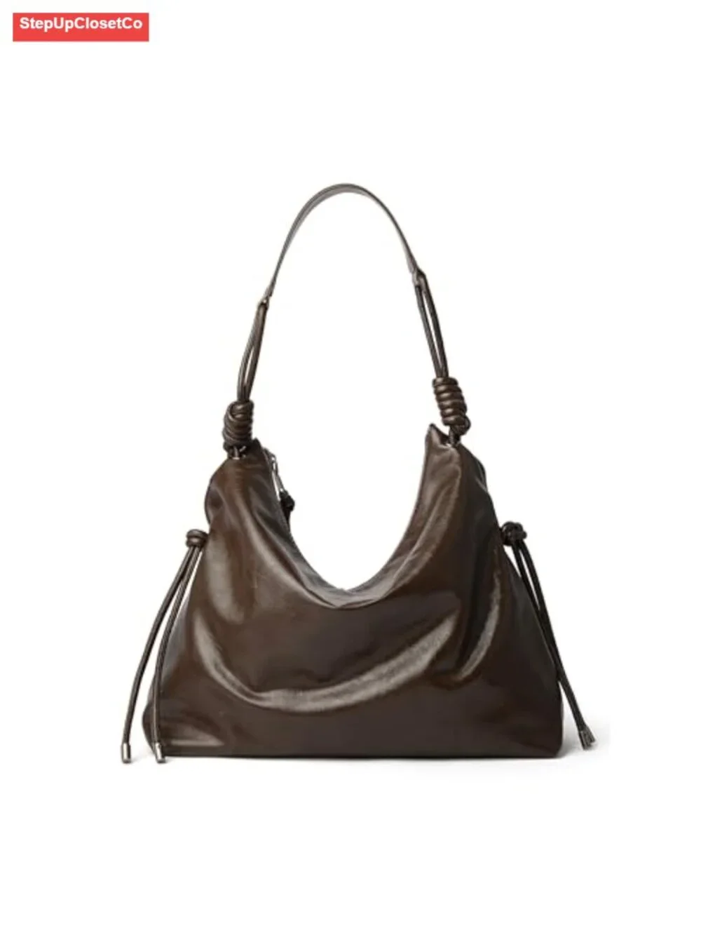 Large Travel Hobo Bag Women Shoulder Purse Faux Leather Knotted Adjustable Strap